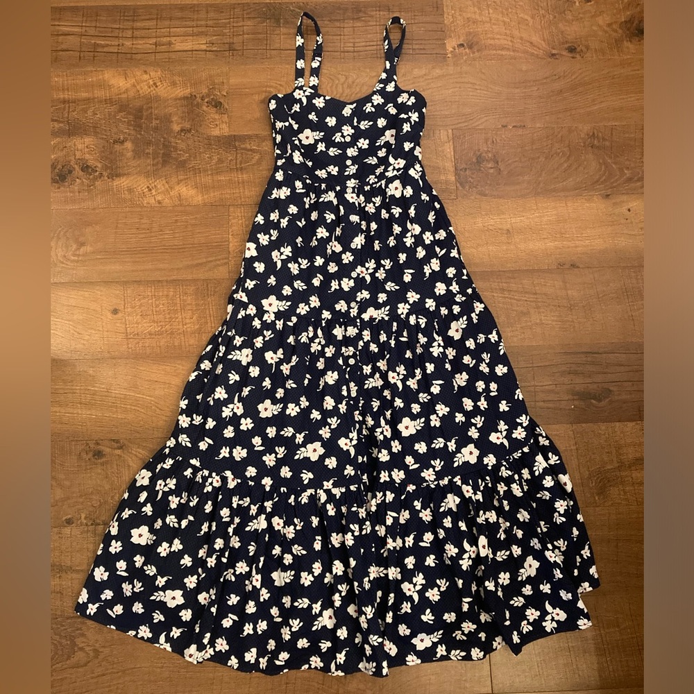 Duffield Lane ‘The Duxbury’ Midi Dress Navy Floral Tiered Patriotic Women’s XS